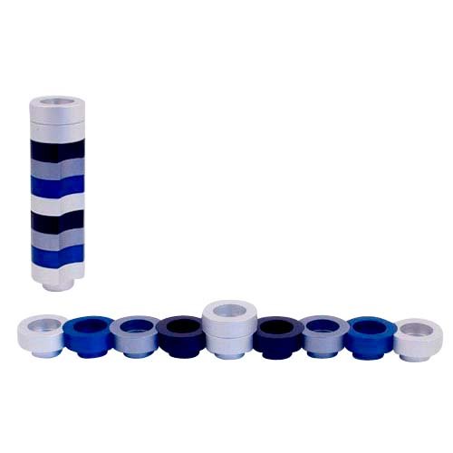 Agayof Compact Doughnut Travelling Menorah - Blue, Silver and Black Colors