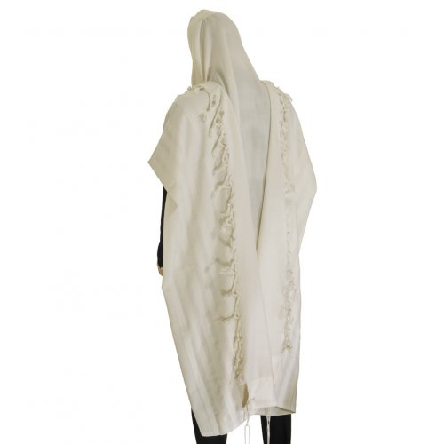 Talitnia Malchut Wool Non Slip Tallit Prayer Shawl - White Stripes