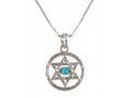 aJudaica Rhodium Star of David Necklace - Blue Stone