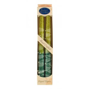 Pair of Galilee Handcrafted Decorative Taper Candles - Shades of Green