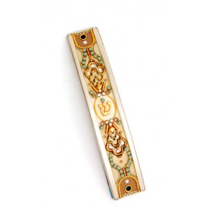 Gold-Turquoise Curved Pewter Mezuzah Case by Ester Shahaf
