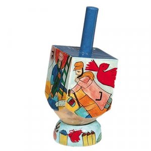 Yair Emanuel Hand Painted Wood Dreidel with Stand Small - Shtetl Figures
