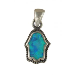 Silver and Opal Designed Hamsa Pendant