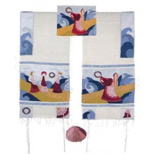 Yair Emanuel Embroidered Raw Silk Tallit Set, Miriam & Tambourines at Red Sea