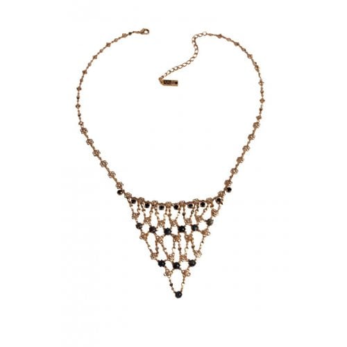 Amaro Handmade Necklace, Semi-Precious Black Gems in Flower Lace Collar Design