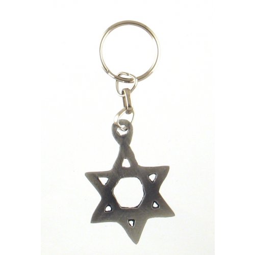 Classic Silver Star of David Keychain - Pewter