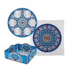 Dorit Judaica Matching Seder Plate, Matzah Tray and Afikoman Cover- Mandala