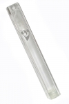 Clear Plastic Mezuzah with rubber plug - Silver Shin