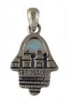 Silver and Opal Hamsa Jerusalem Pendant