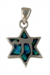 Silver and Opal Star of David Chai Pendant