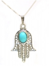 Sterling Silver Hamsa with Stone Pendant by aJudaica