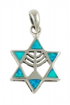 Silver and Opal Menorah Star of David Pendant