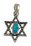 Silver and Opal Hamsa Star of David Pendant