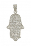 Rhodium Plated Cubic Zirconium Hamsa Pendant