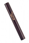 Dark Brown Wood Mezuzah with pewter "shin"