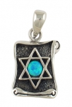 Silver and Opal Star of David Scroll Pendant