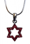 Star of David with red stones Rhodium Necklace
