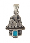 Silver and Opal Hamsa Jerusalem Pendant