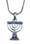 Rhodium Silver Menorah Pendant Necklace