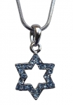 Star of David with blue stones Rhodium Necklace