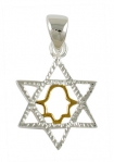 Silver Star of David Two-tone Pendant with hamsa