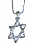 Classic Textured Star of David Rhodium Necklace