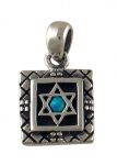 Silver and Opal Star of David Square Pendant