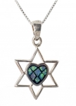 Silver and Opal Star of David with Heart Pendant