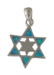 Silver and Opal double Star of David Pendant