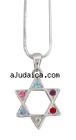 Rhodium Colorful Star of David Pendant Necklace by aJudaica