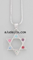 Rhodium Colorful Star of David Pendant Necklace by aJudaica