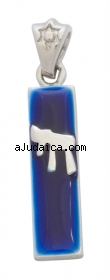 Silver Blue Enamel Mezuzah Pendant by aJudaica