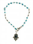 Light Blue bead Hamsa "eye"  bracelet