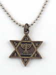 Israeli Army Star of David Bronze Pendant - Menorah