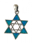Silver and Opal Double Star of David Pendant
