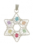 Silver Star of David Pendant with multicolor stones