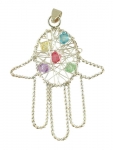 Silver Hamsa Pendant with multicolor stones