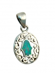Oval Silver and Opal Hamsa Pendant