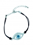Enamel eye centerpiece with stones on black leather cord