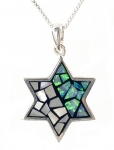Opal Sterling Silver Star of David Pendant