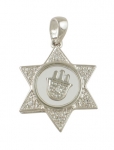 Sterling Silver Magen David with Revolving Hamsa Zirconium Pendant