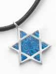 Blue Star of David on Leather Cord Necklace