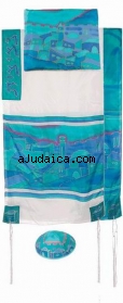 Emanuel Silk Tallit - Vista in blue by aJudaica