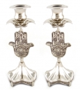 Silver Plated Hamsa Candlesticks