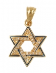 Gold Filled Zirconium Star of David Pendant with Blue Enamel