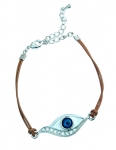 Enamel eye centerpiece with stones on brown leather cord