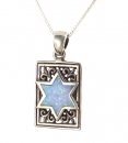 Silver and Opal Rectangle Star of David Pendant