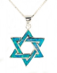 Silver and Opal Star of David Pendant