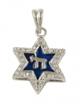 Blue Enamel "Chai" Star of David Pendant