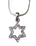 Star of David with white stones Rhodium Necklace